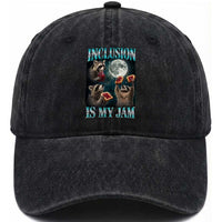 Inclusion Is My Jam Washed Cotton Baseball Cap Raccoon Meme Neurodiversity SPED Teacher Gift