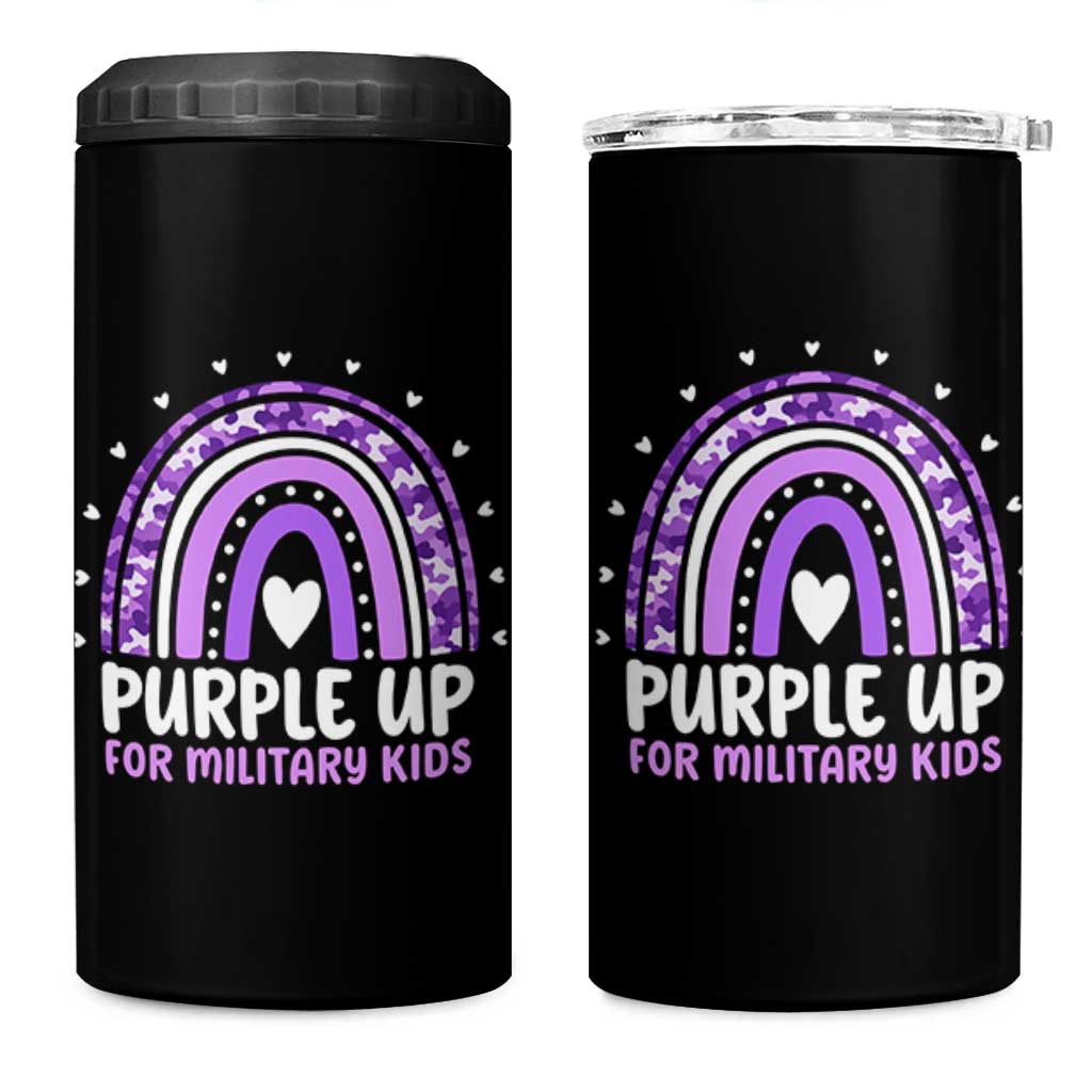 Purple Up For Military Kids 4 in 1 Can Cooler Tumbler Month Of Military Child Army Rainbow