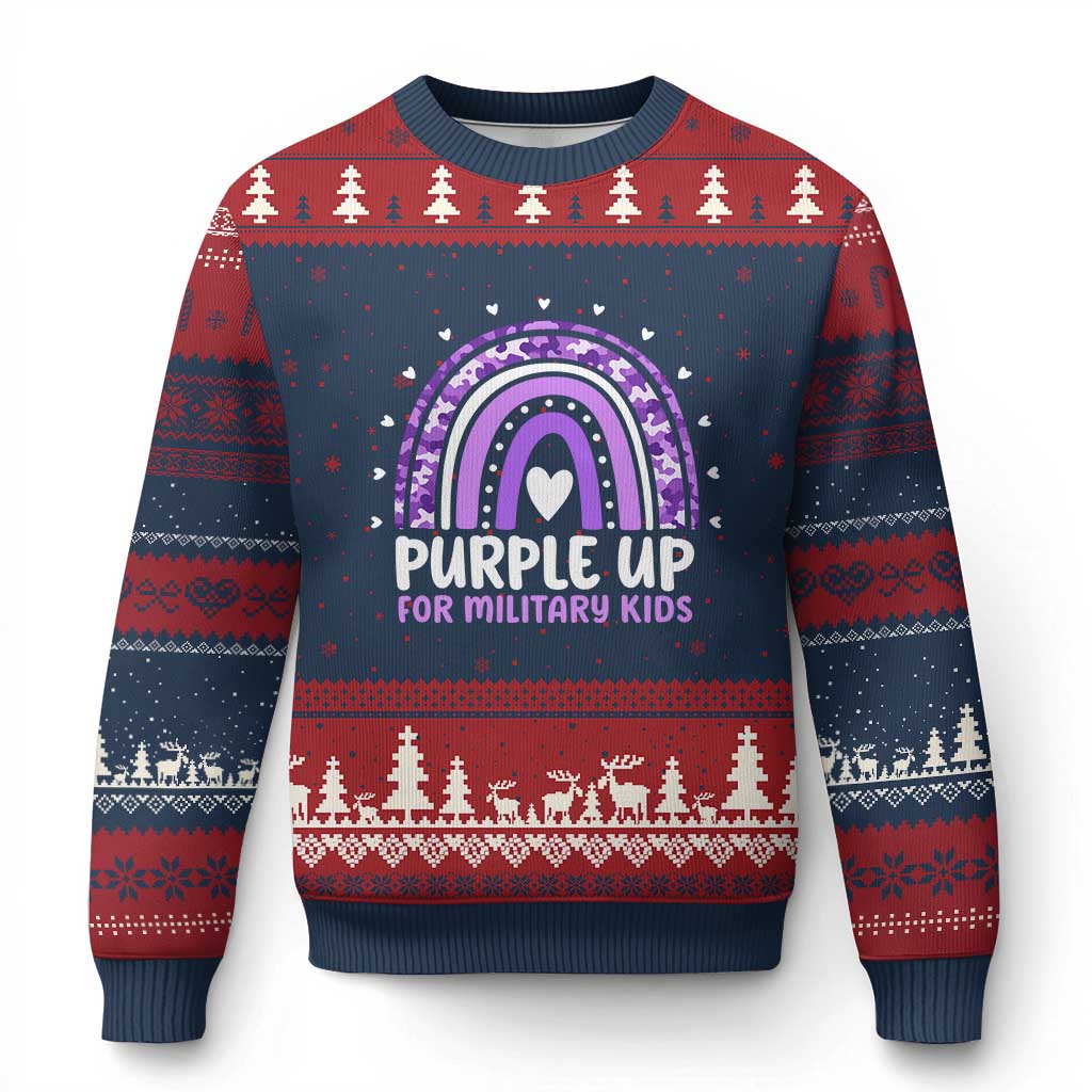 Purple Up For Military Kids Ugly Christmas Sweater Month Of Military Child Army Rainbow