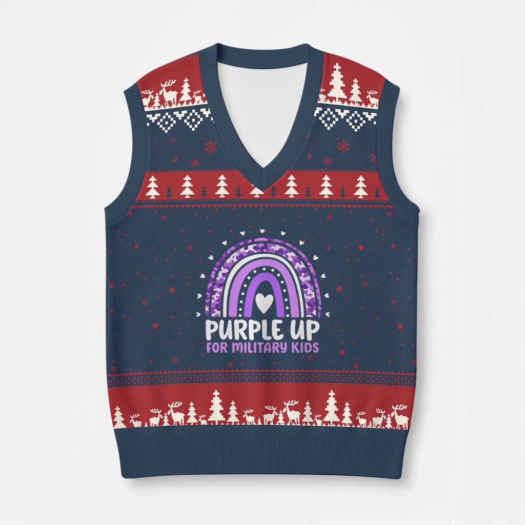 Purple Up For Military Kids V-Neck Knit Sweater Vest Month Of Military Child Army Rainbow