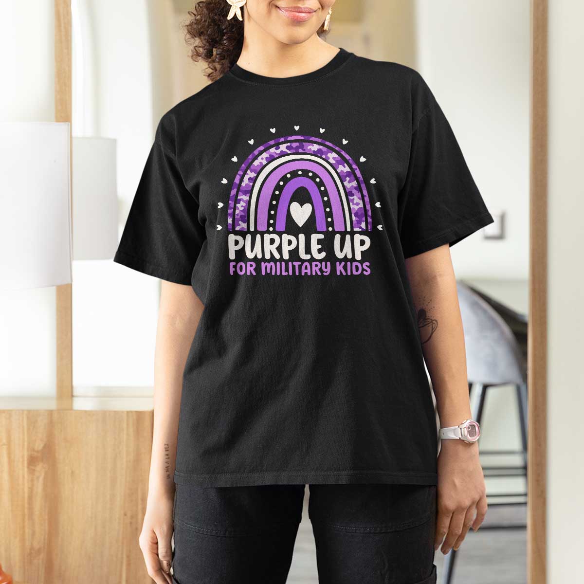 Purple Up For Military Kids T Shirt For Women Month Of Military Child Army Rainbow