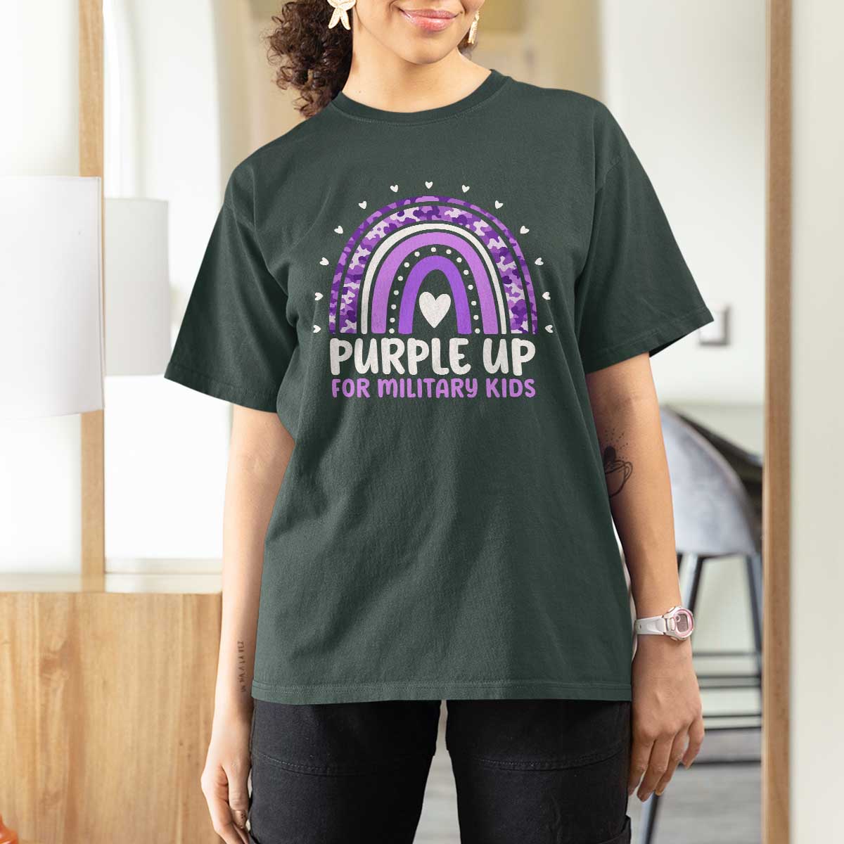 Purple Up For Military Kids T Shirt For Women Month Of Military Child Army Rainbow