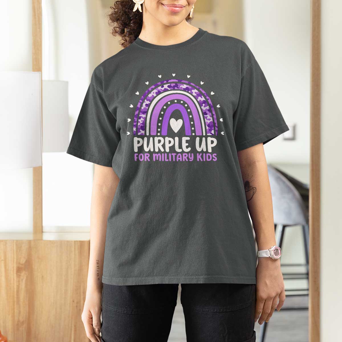 Purple Up For Military Kids T Shirt For Women Month Of Military Child Army Rainbow