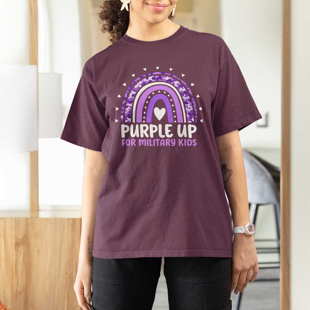 Purple Up For Military Kids T Shirt For Women Month Of Military Child Army Rainbow