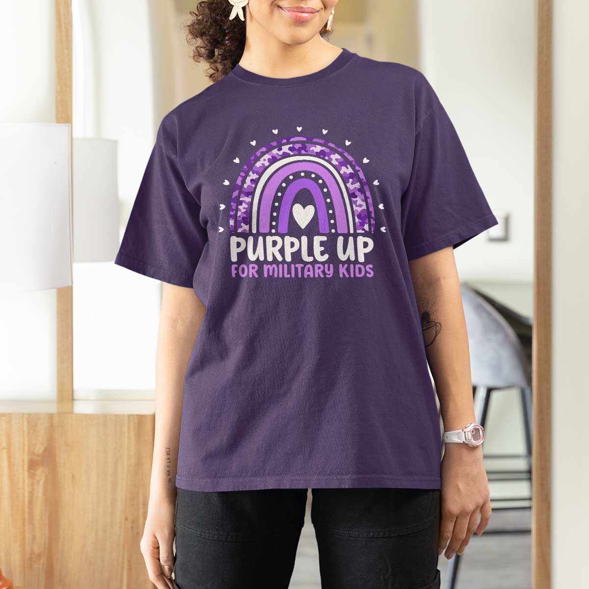 Purple Up For Military Kids T Shirt For Women Month Of Military Child Army Rainbow
