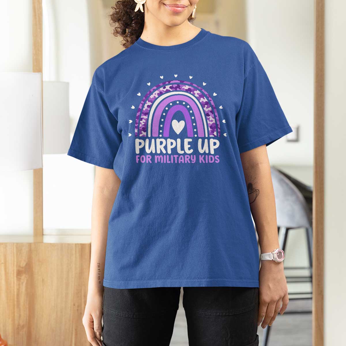 Purple Up For Military Kids T Shirt For Women Month Of Military Child Army Rainbow