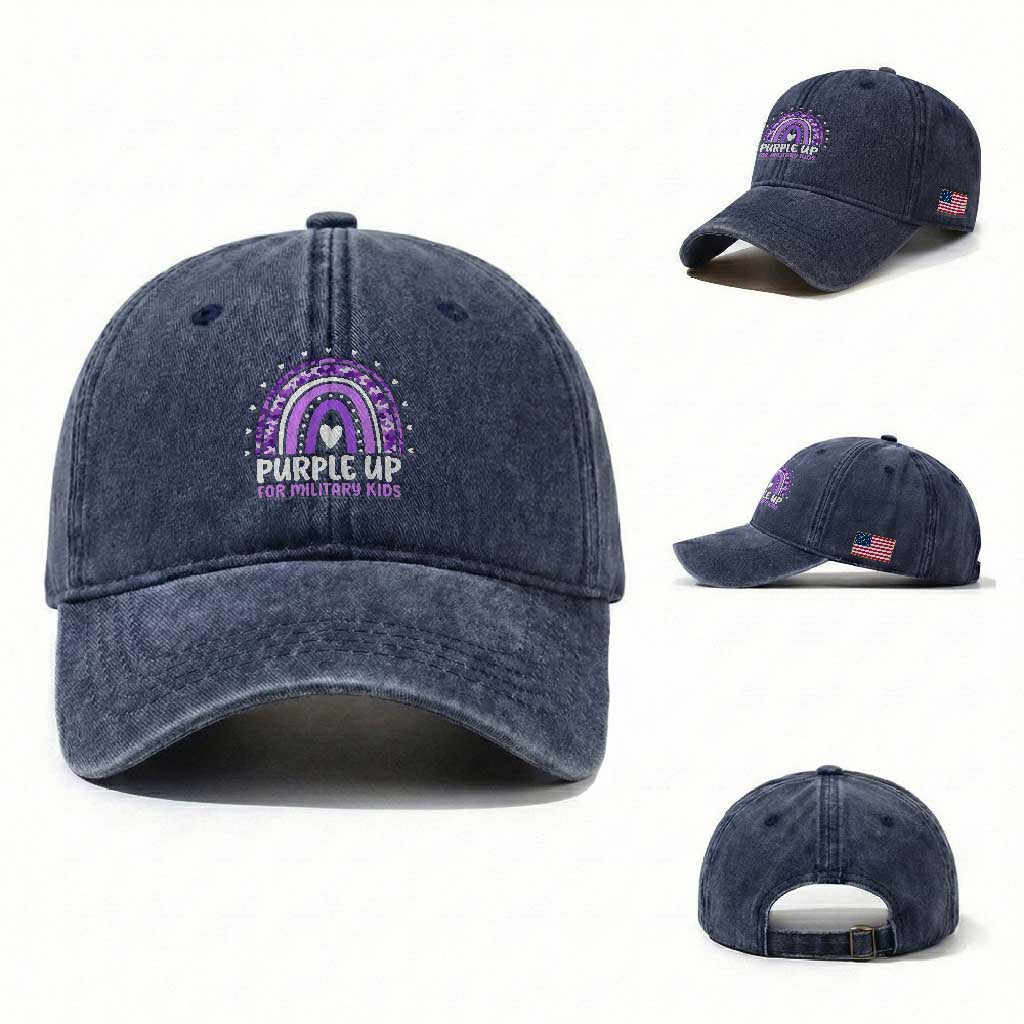 Purple Up For Military Kids Washed Cotton Baseball Cap Month Of Military Child Army Rainbow