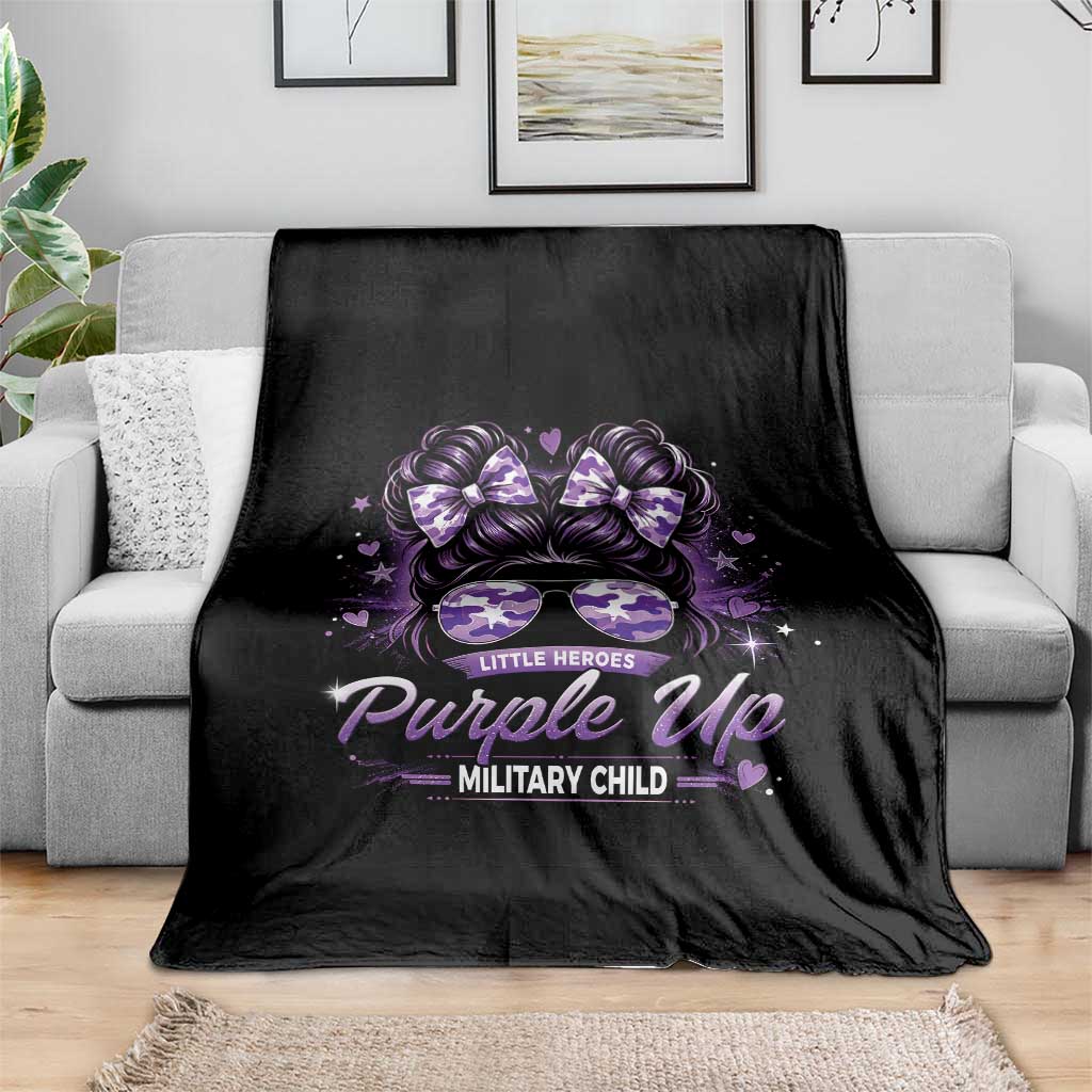 Purple Up Military Child Throw Blanket Camo Messy Bun Military Kid Month