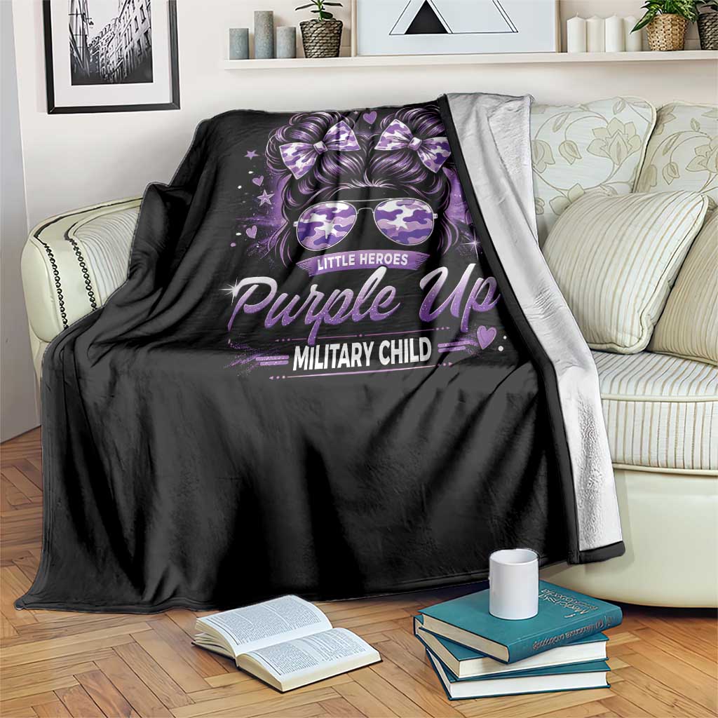 Purple Up Military Child Throw Blanket Camo Messy Bun Military Kid Month