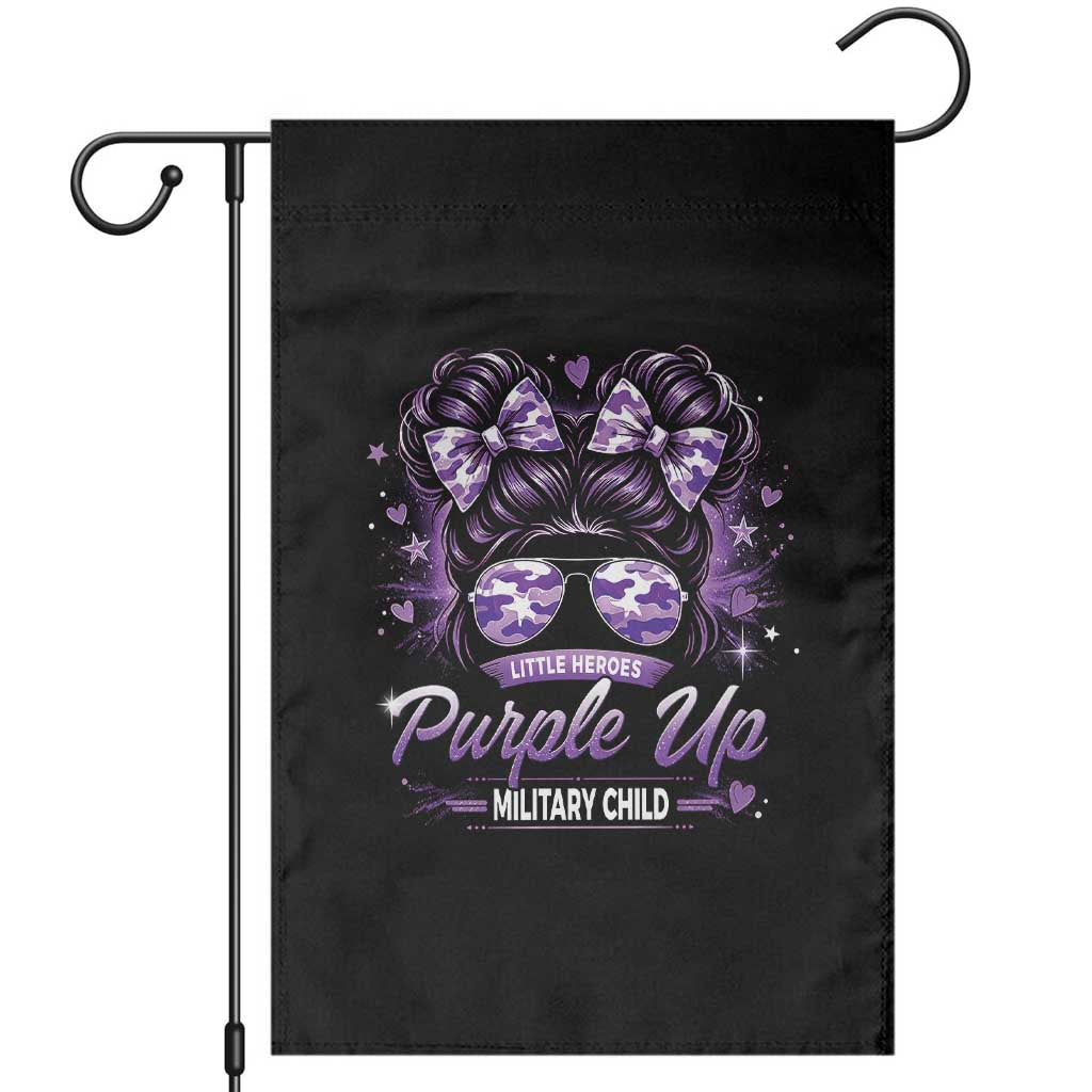 Purple Up Military Child Garden Flag Camo Messy Bun Military Kid Month