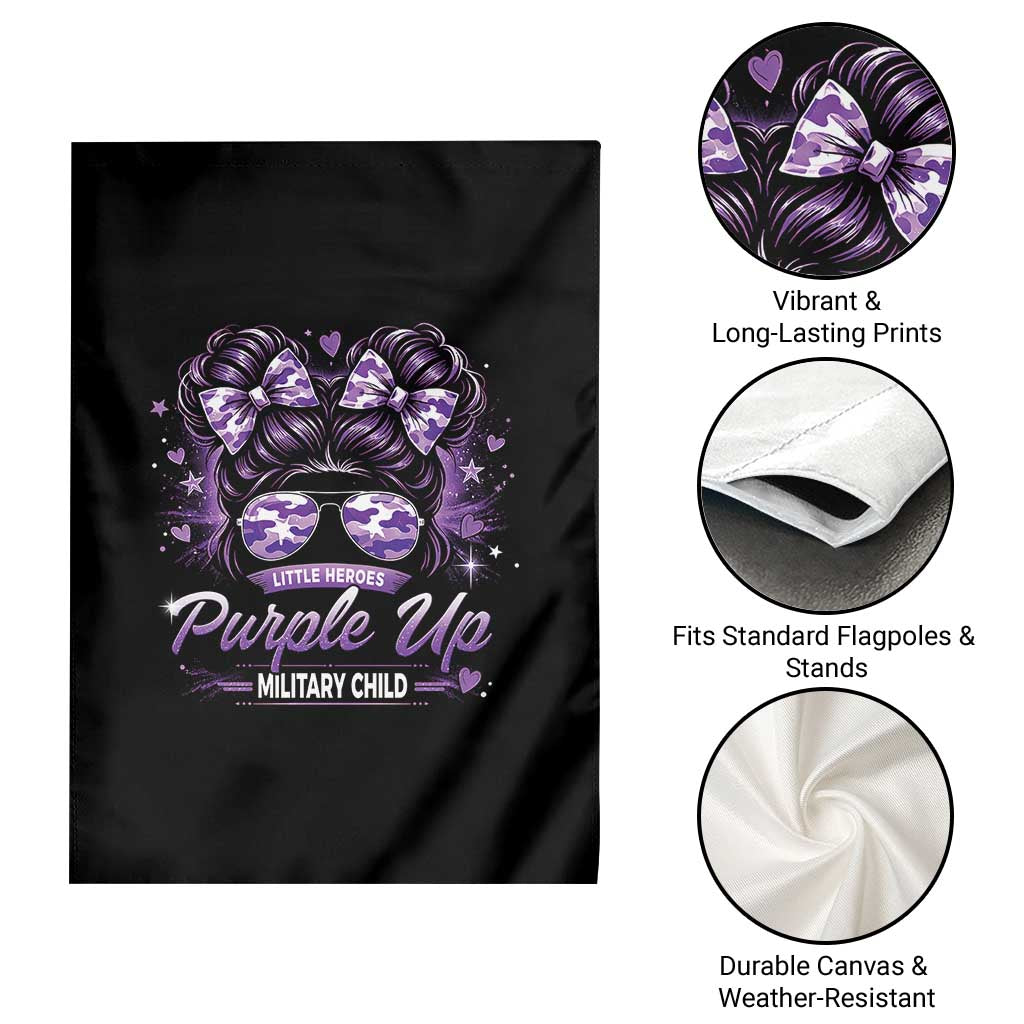 Purple Up Military Child Garden Flag Camo Messy Bun Military Kid Month
