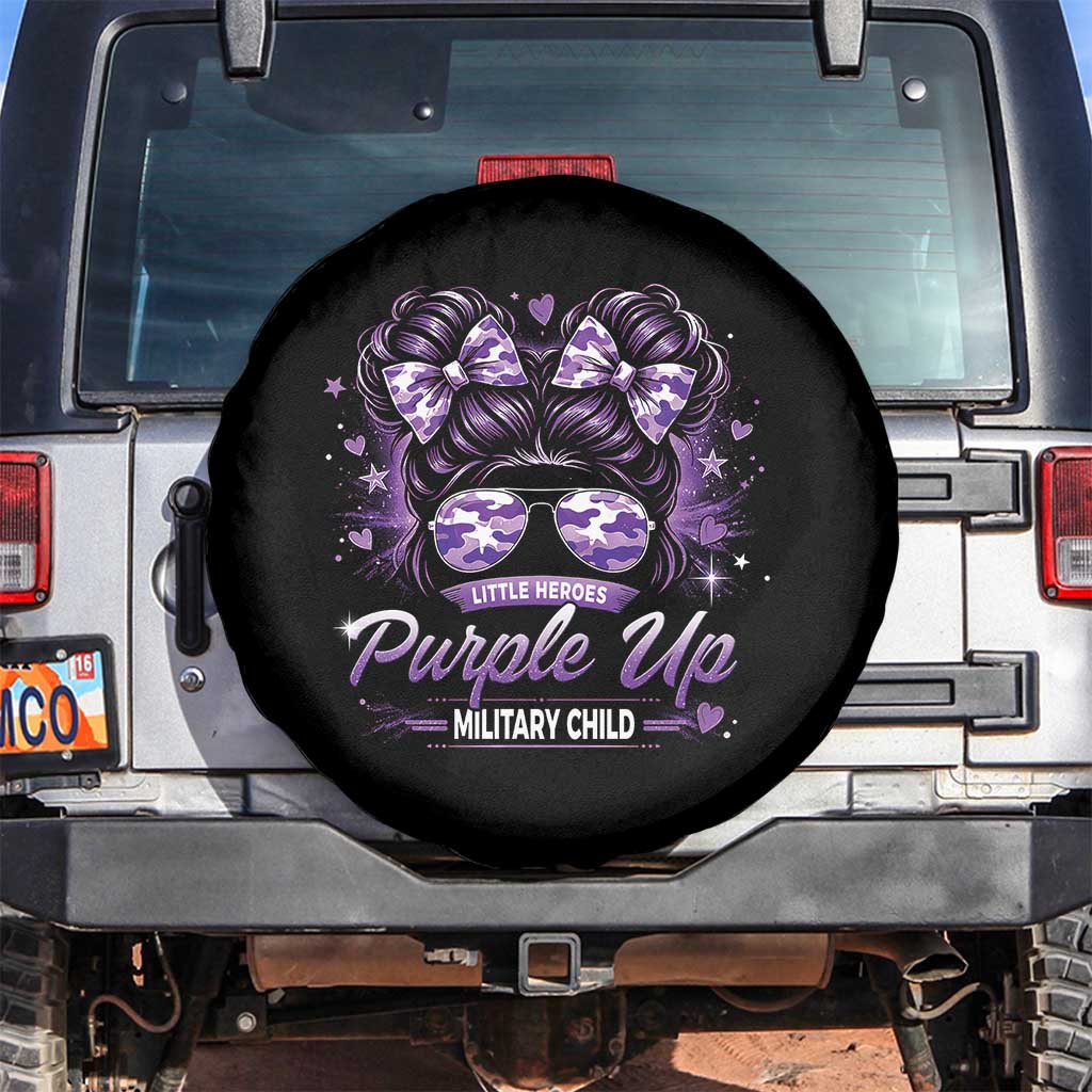 Purple Up Military Child Spare Tire Cover Camo Messy Bun Military Kid Month