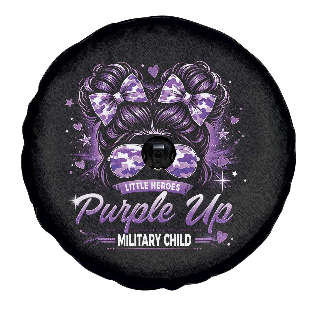 Purple Up Military Child Spare Tire Cover Camo Messy Bun Military Kid Month