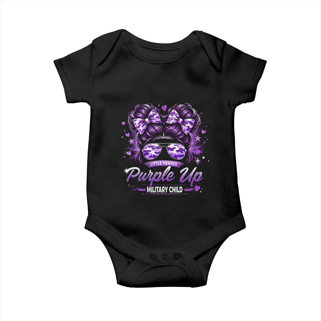 Purple Up Military Child Baby Onesie Camo Messy Bun Military Kid Month