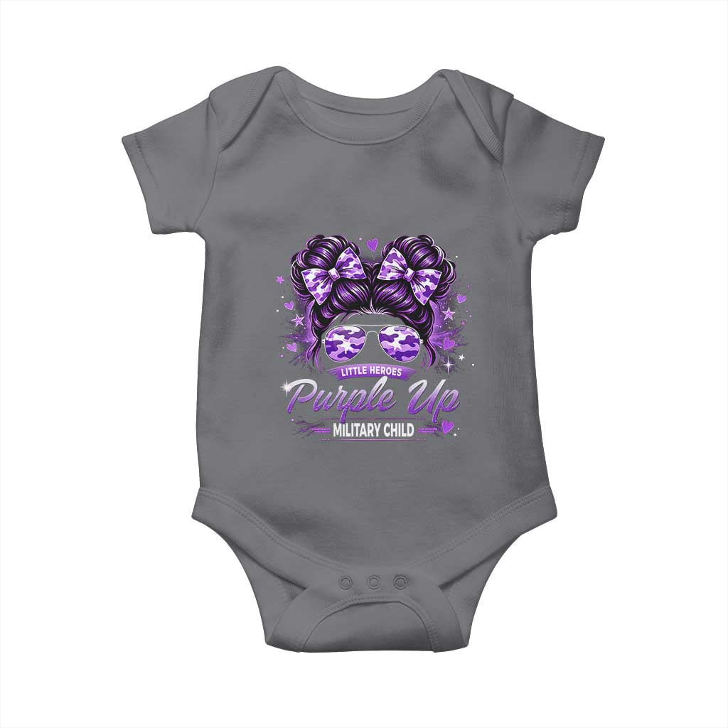 Purple Up Military Child Baby Onesie Camo Messy Bun Military Kid Month