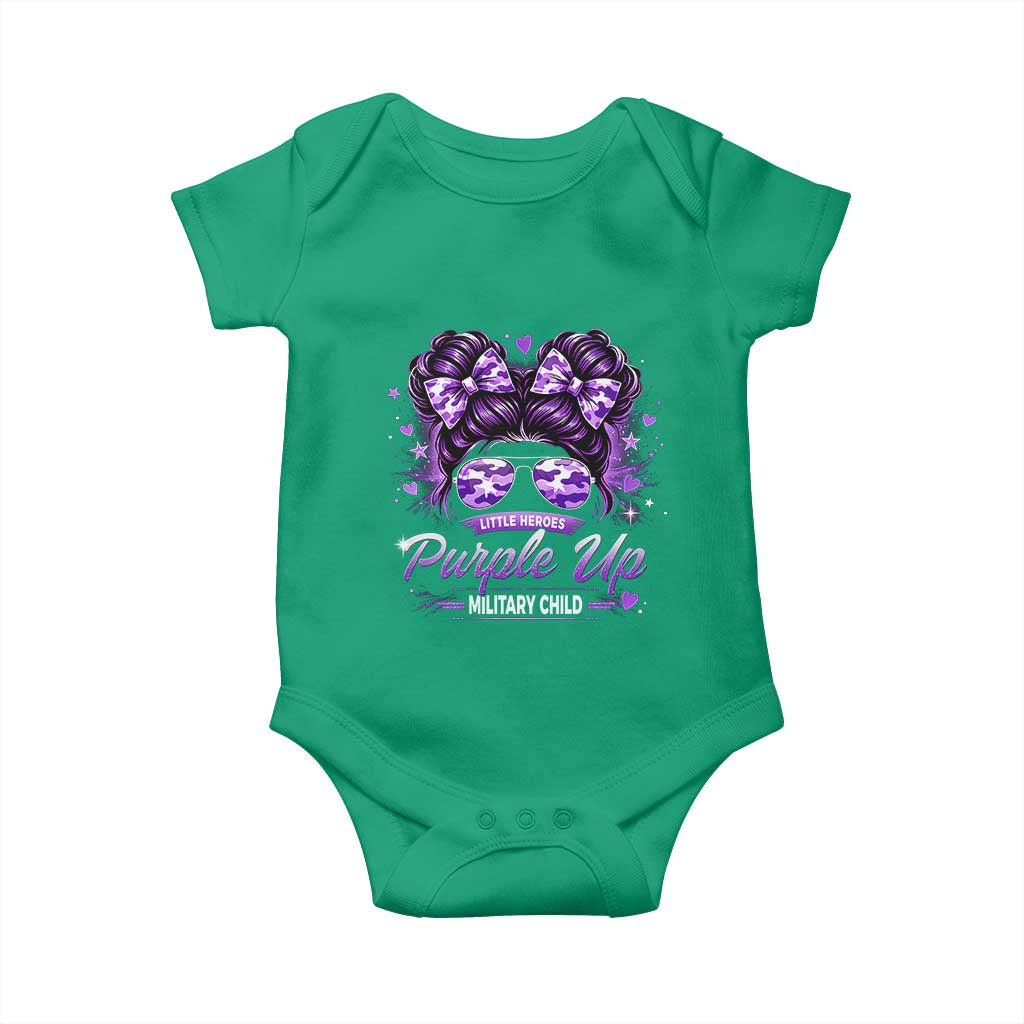 Purple Up Military Child Baby Onesie Camo Messy Bun Military Kid Month