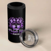 Purple Up Military Child 4 in 1 Can Cooler Tumbler Camo Messy Bun Military Kid Month
