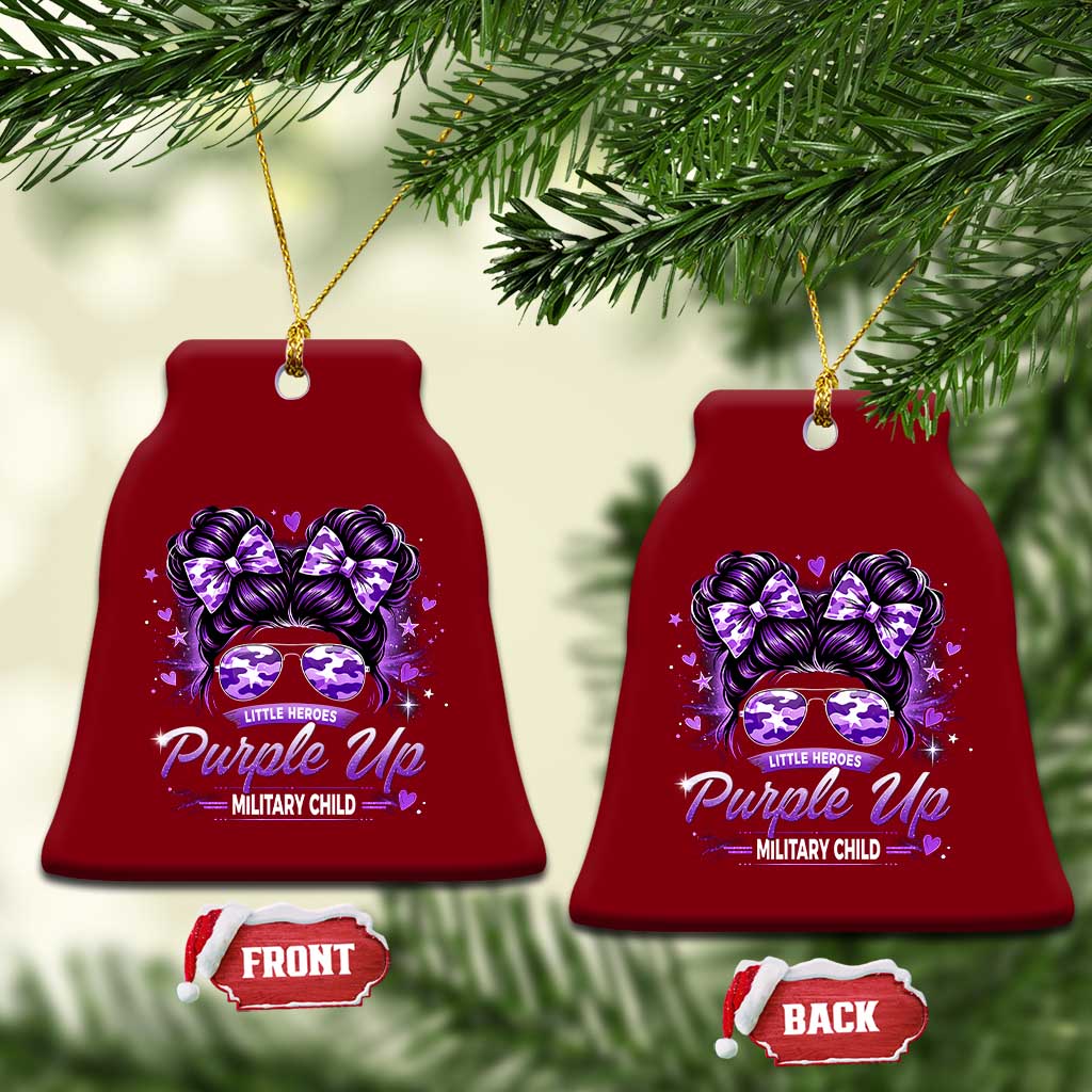 Purple Up Military Child Ceramic Ornament Camo Messy Bun Military Kid Month