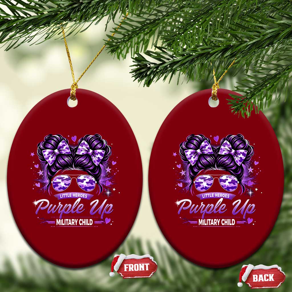 Purple Up Military Child Ceramic Ornament Camo Messy Bun Military Kid Month