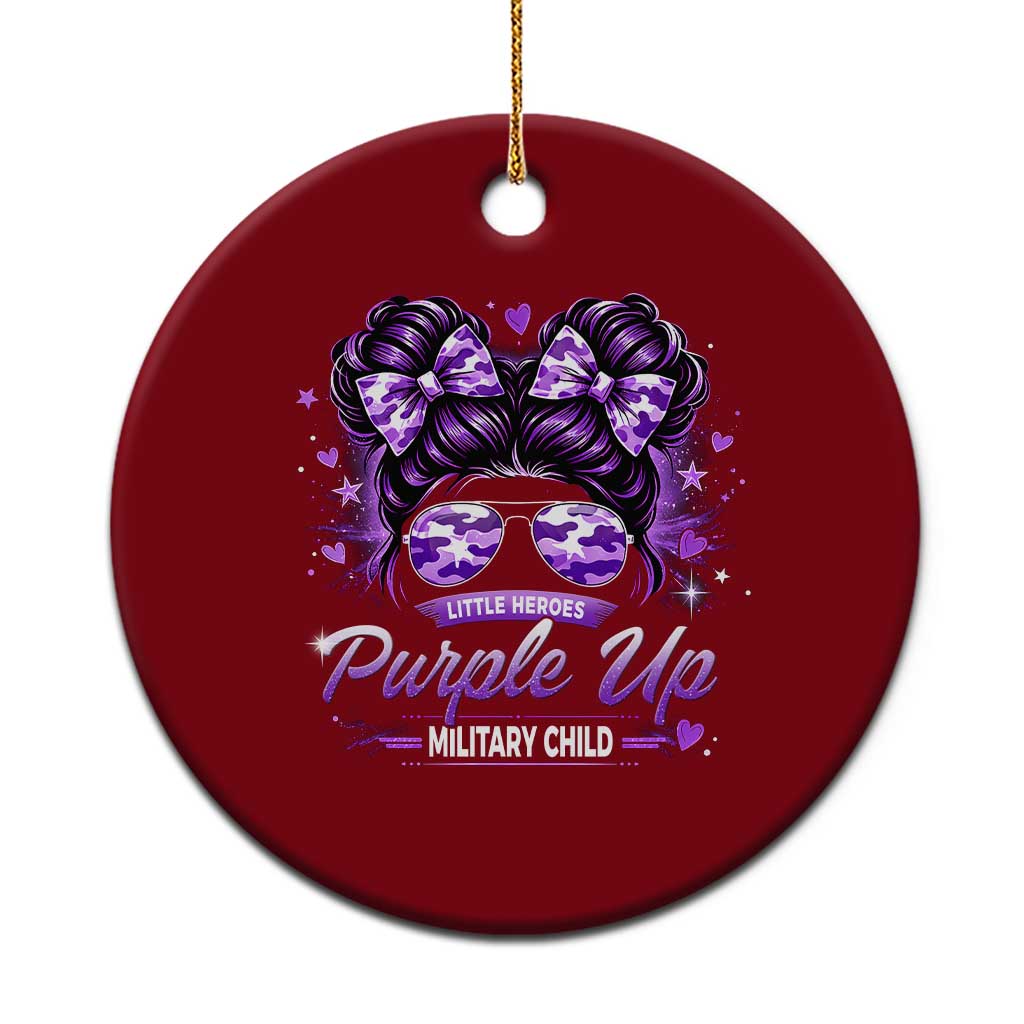 Purple Up Military Child Ceramic Ornament Camo Messy Bun Military Kid Month