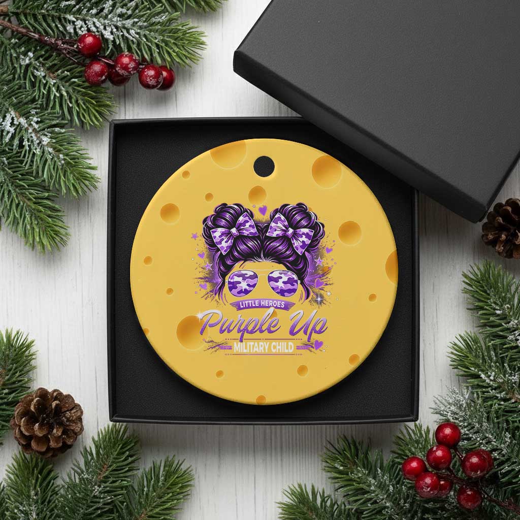 Purple Up Military Child Ceramic Ornament Camo Messy Bun Military Kid Month