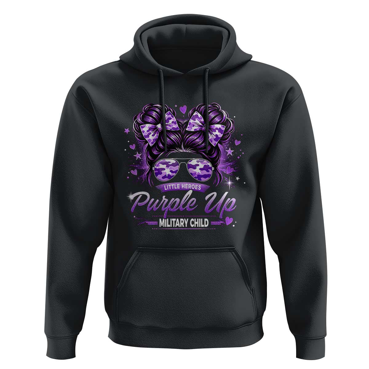 Purple Up Military Child Hoodie Camo Messy Bun Military Kid Month
