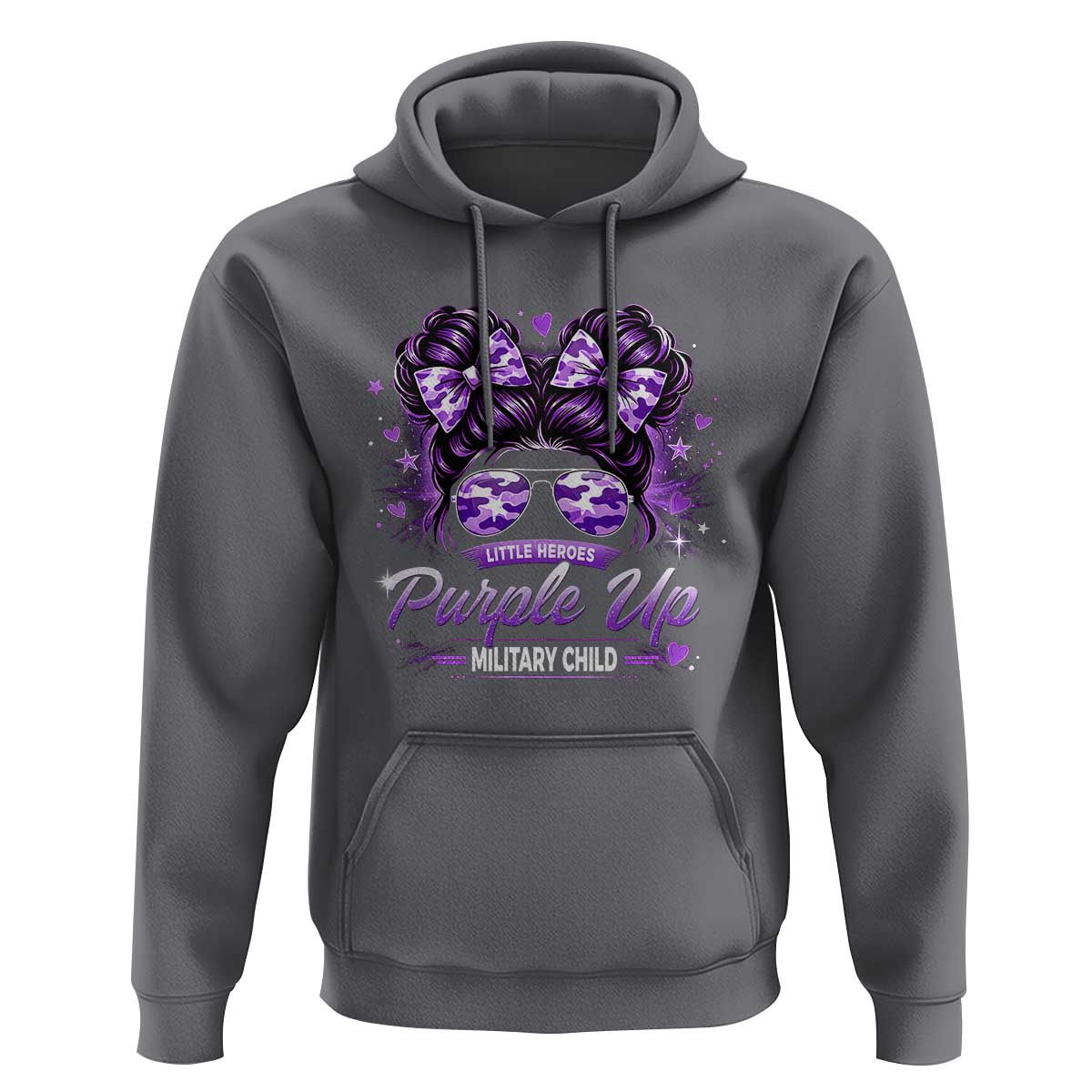 Purple Up Military Child Hoodie Camo Messy Bun Military Kid Month