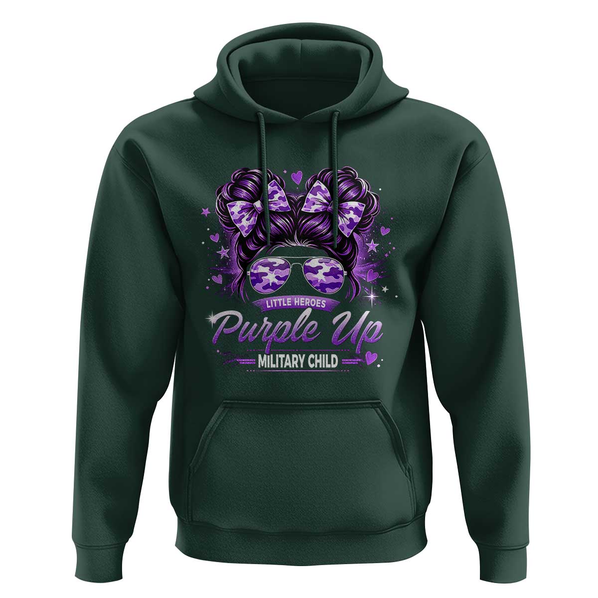 Purple Up Military Child Hoodie Camo Messy Bun Military Kid Month