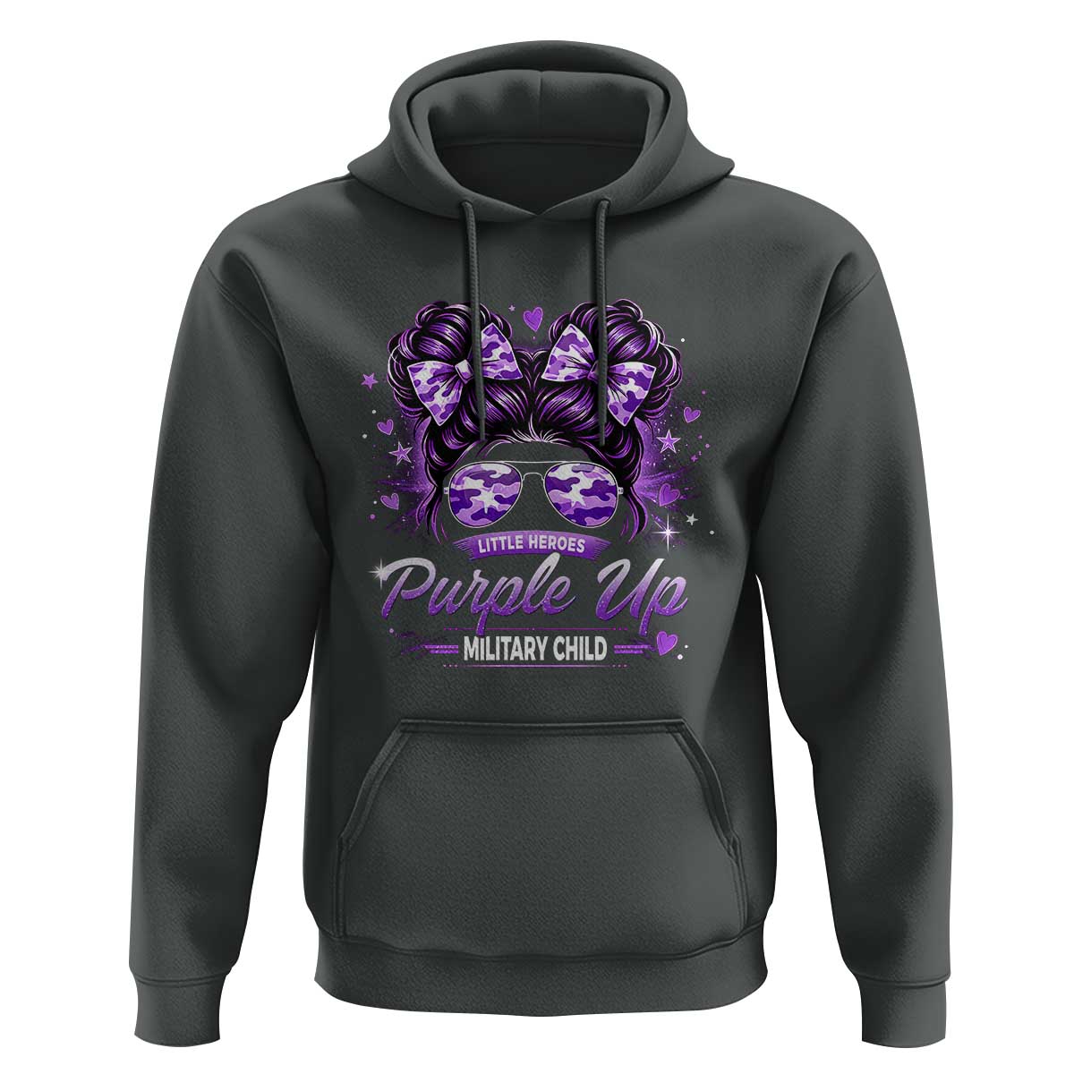 Purple Up Military Child Hoodie Camo Messy Bun Military Kid Month