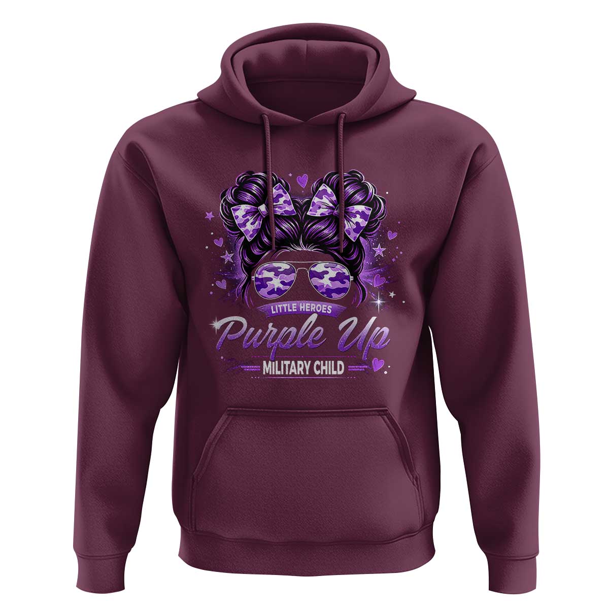 Purple Up Military Child Hoodie Camo Messy Bun Military Kid Month
