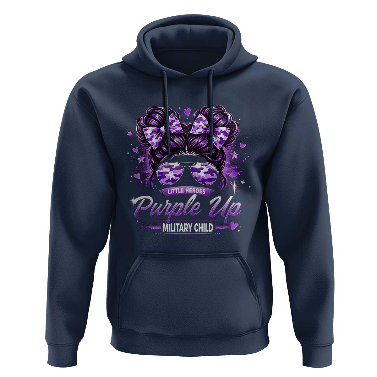 Purple Up Military Child Hoodie Camo Messy Bun Military Kid Month