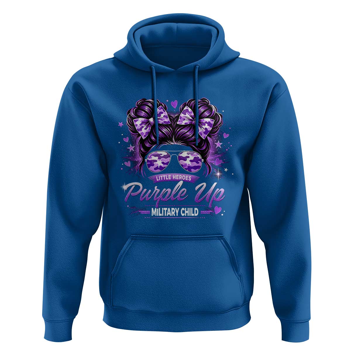 Purple Up Military Child Hoodie Camo Messy Bun Military Kid Month