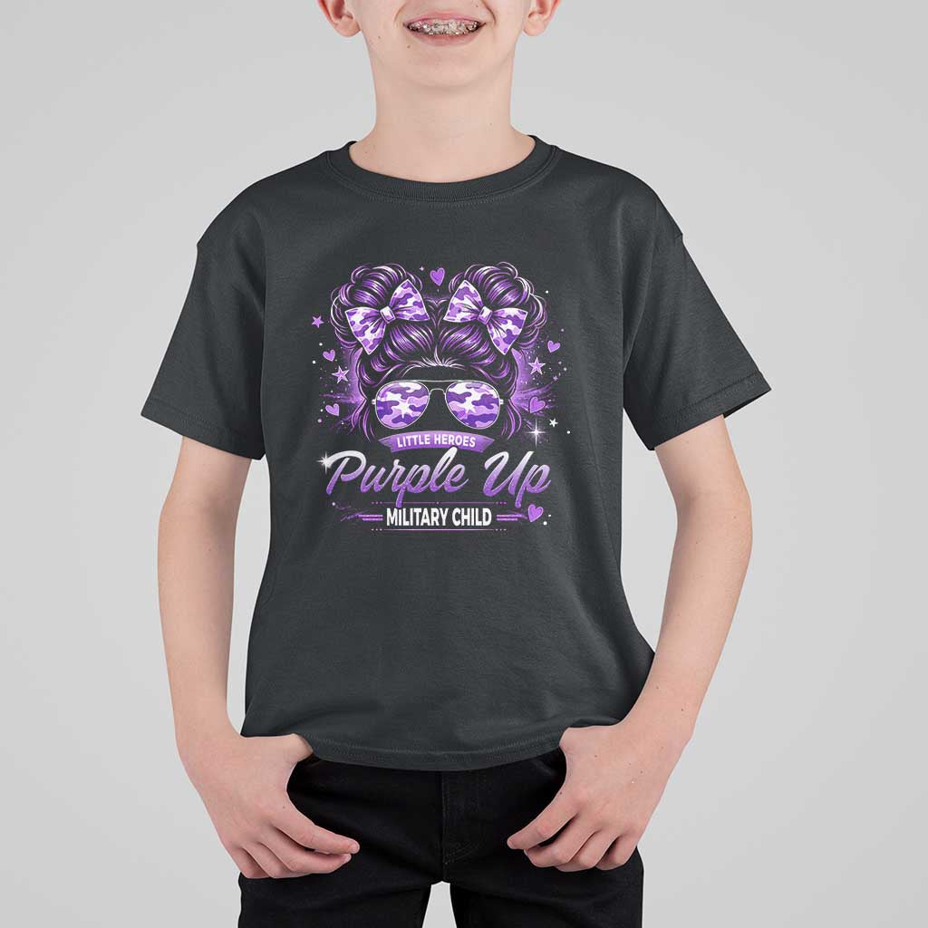 Purple Up Military Child T Shirt For Kid Camo Messy Bun Military Kid Month