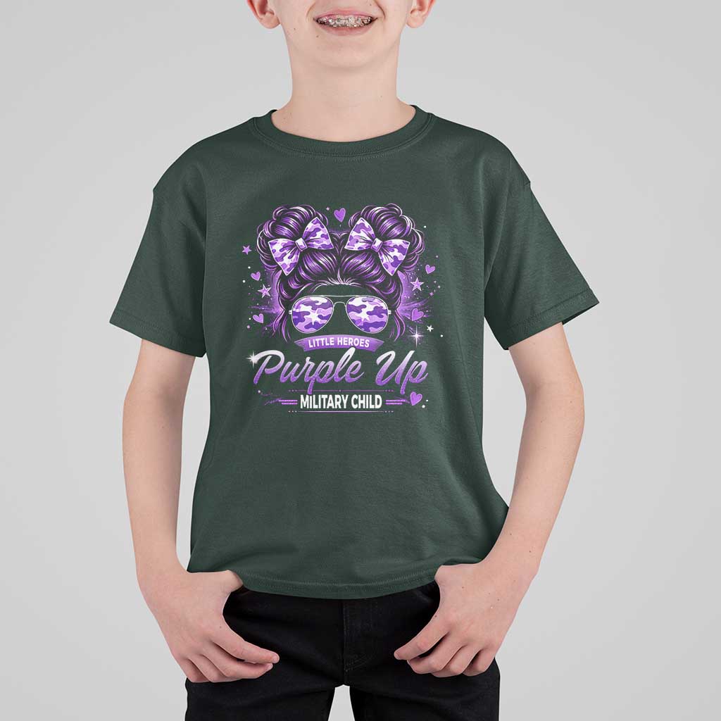 Purple Up Military Child T Shirt For Kid Camo Messy Bun Military Kid Month