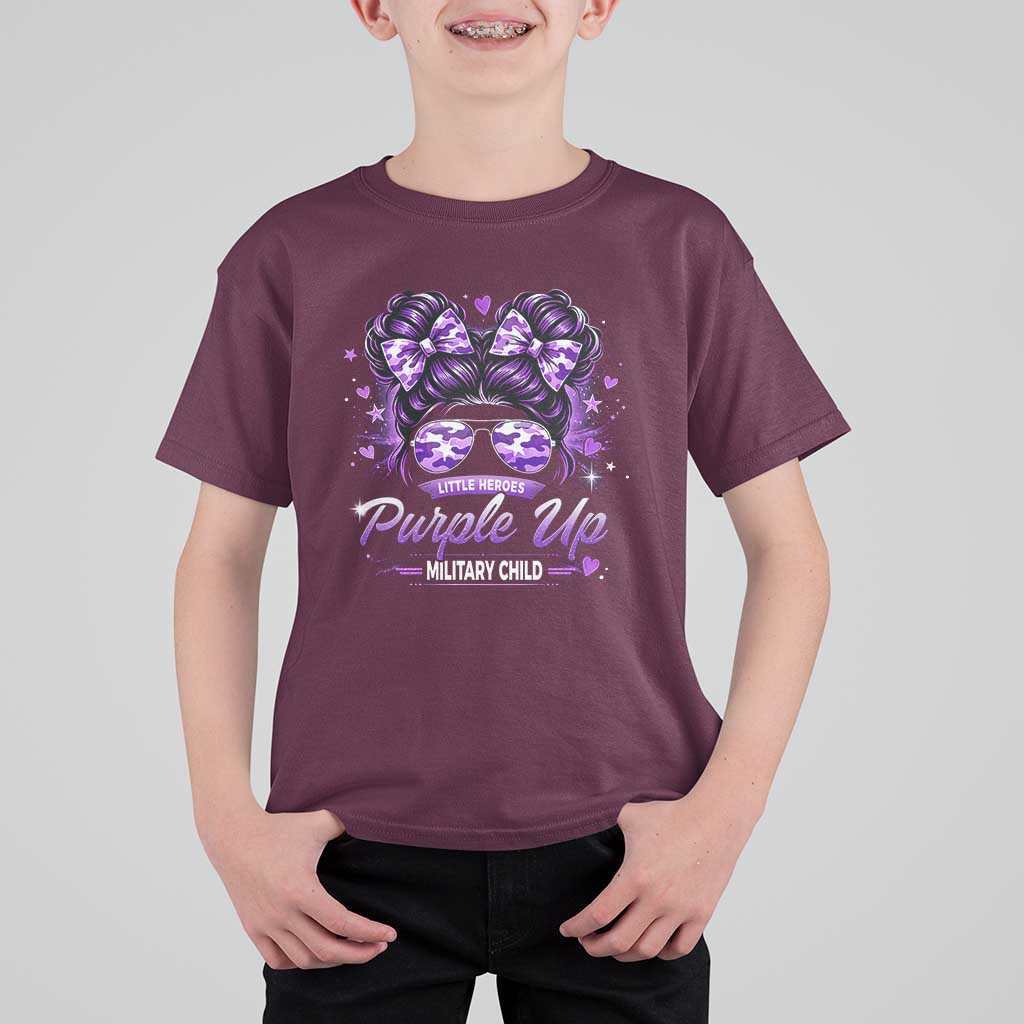 Purple Up Military Child T Shirt For Kid Camo Messy Bun Military Kid Month