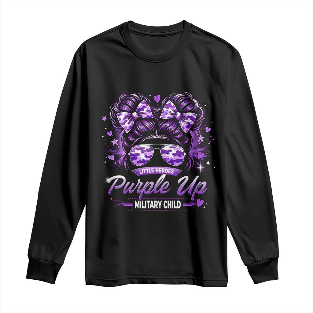 Purple Up Military Child Long Sleeve Shirt Camo Messy Bun Military Kid Month