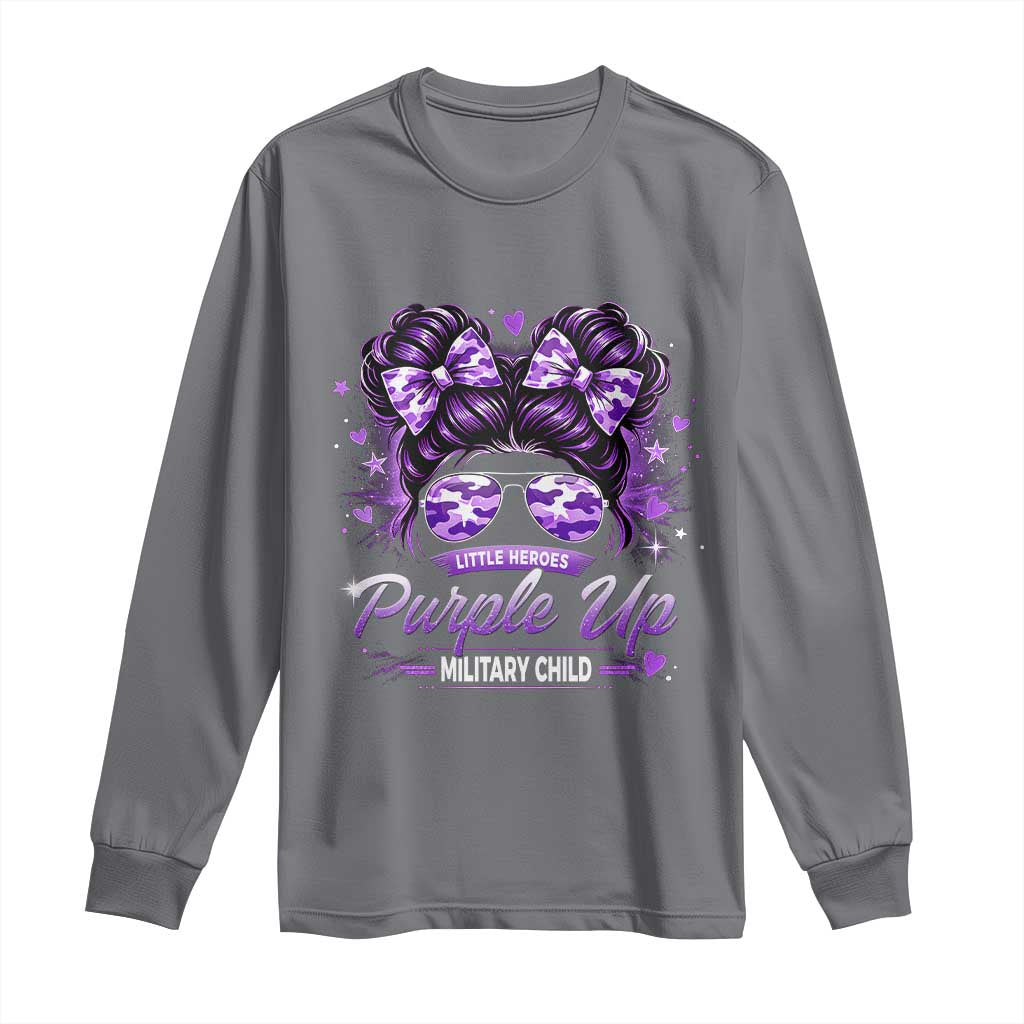 Purple Up Military Child Long Sleeve Shirt Camo Messy Bun Military Kid Month