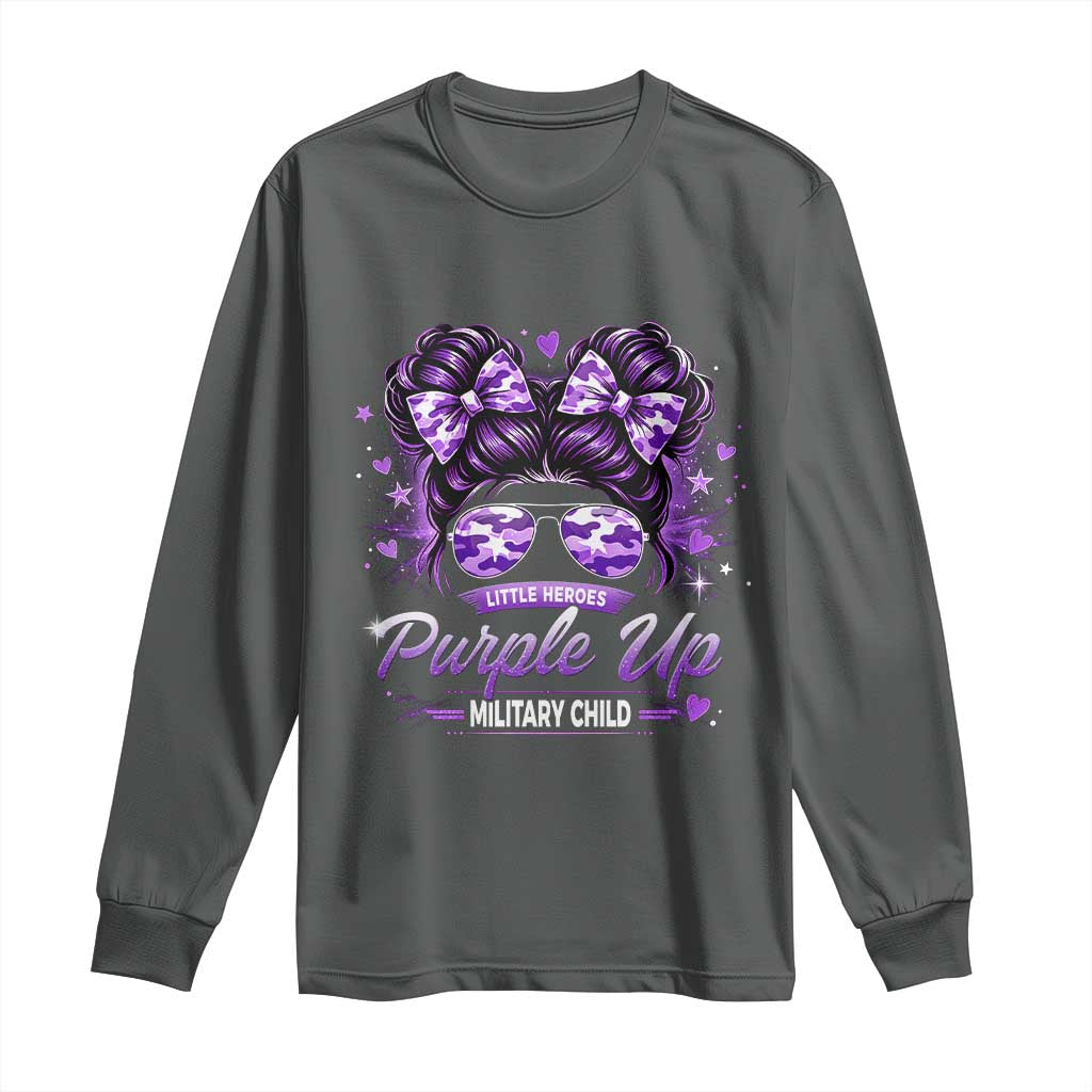 Purple Up Military Child Long Sleeve Shirt Camo Messy Bun Military Kid Month