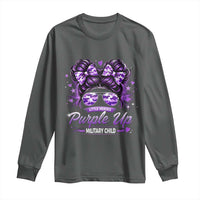 Purple Up Military Child Long Sleeve Shirt Camo Messy Bun Military Kid Month