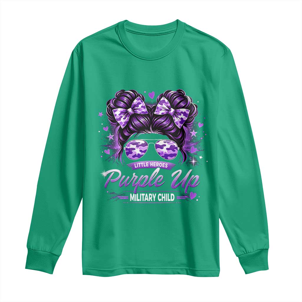 Purple Up Military Child Long Sleeve Shirt Camo Messy Bun Military Kid Month