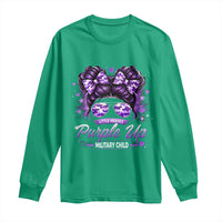 Purple Up Military Child Long Sleeve Shirt Camo Messy Bun Military Kid Month
