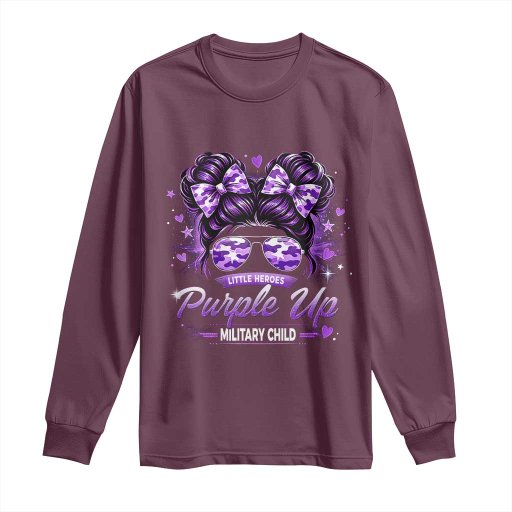 Purple Up Military Child Long Sleeve Shirt Camo Messy Bun Military Kid Month