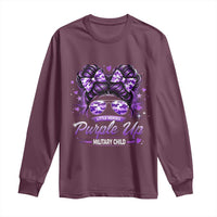 Purple Up Military Child Long Sleeve Shirt Camo Messy Bun Military Kid Month
