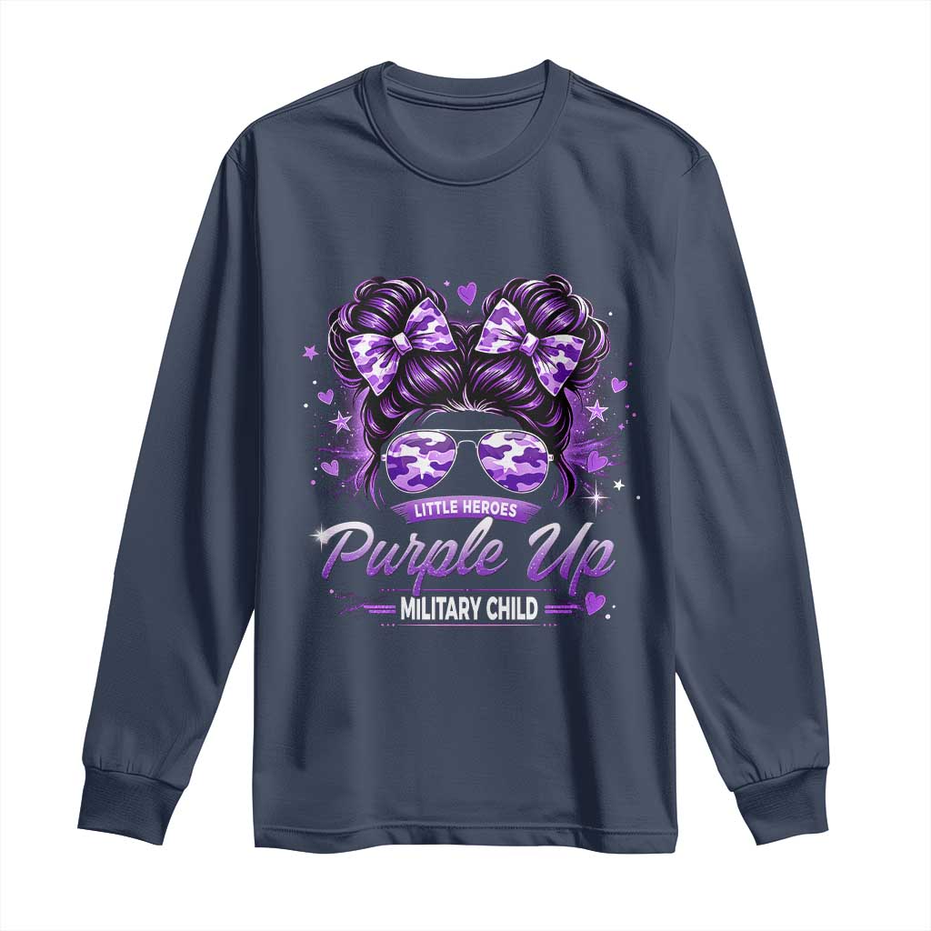Purple Up Military Child Long Sleeve Shirt Camo Messy Bun Military Kid Month