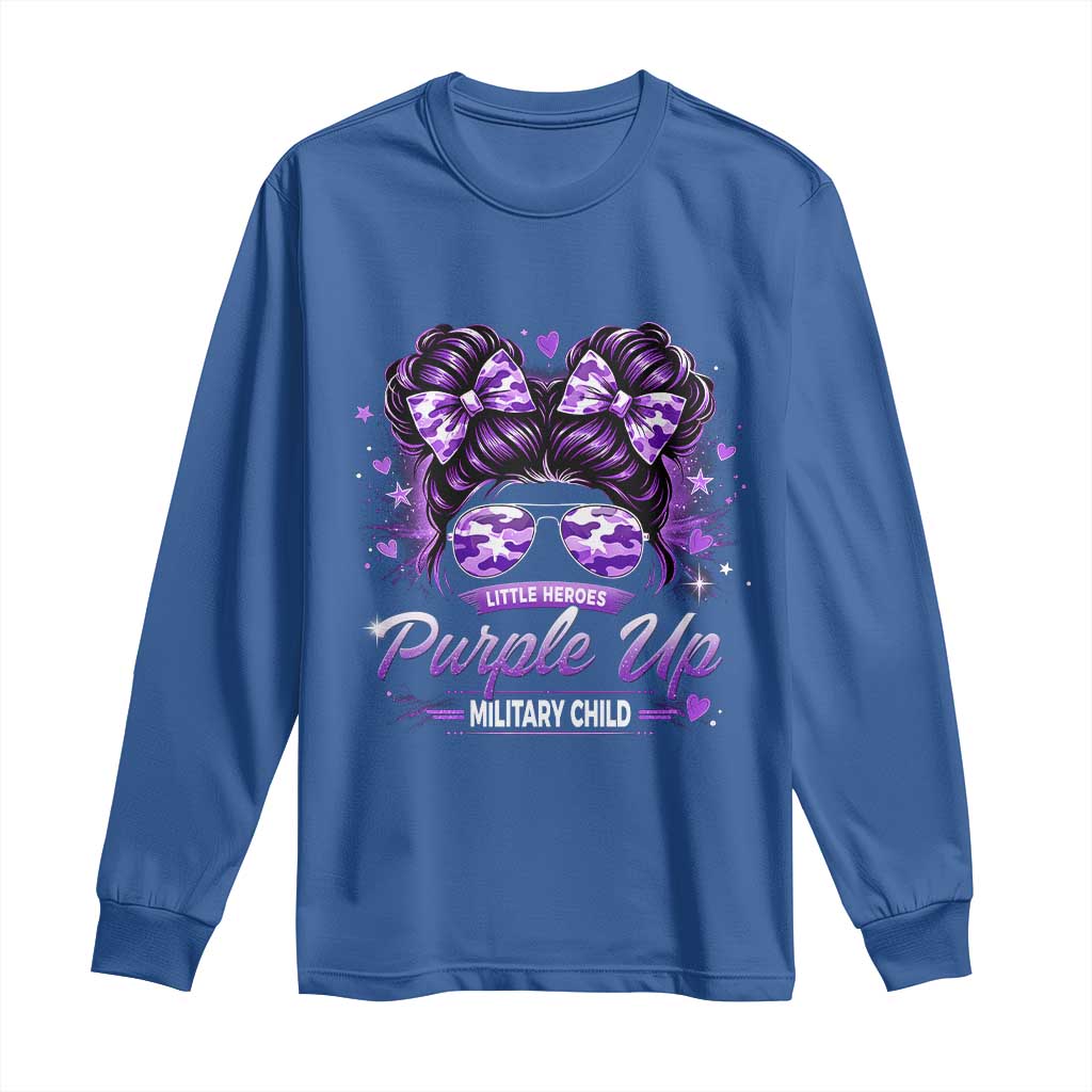 Purple Up Military Child Long Sleeve Shirt Camo Messy Bun Military Kid Month
