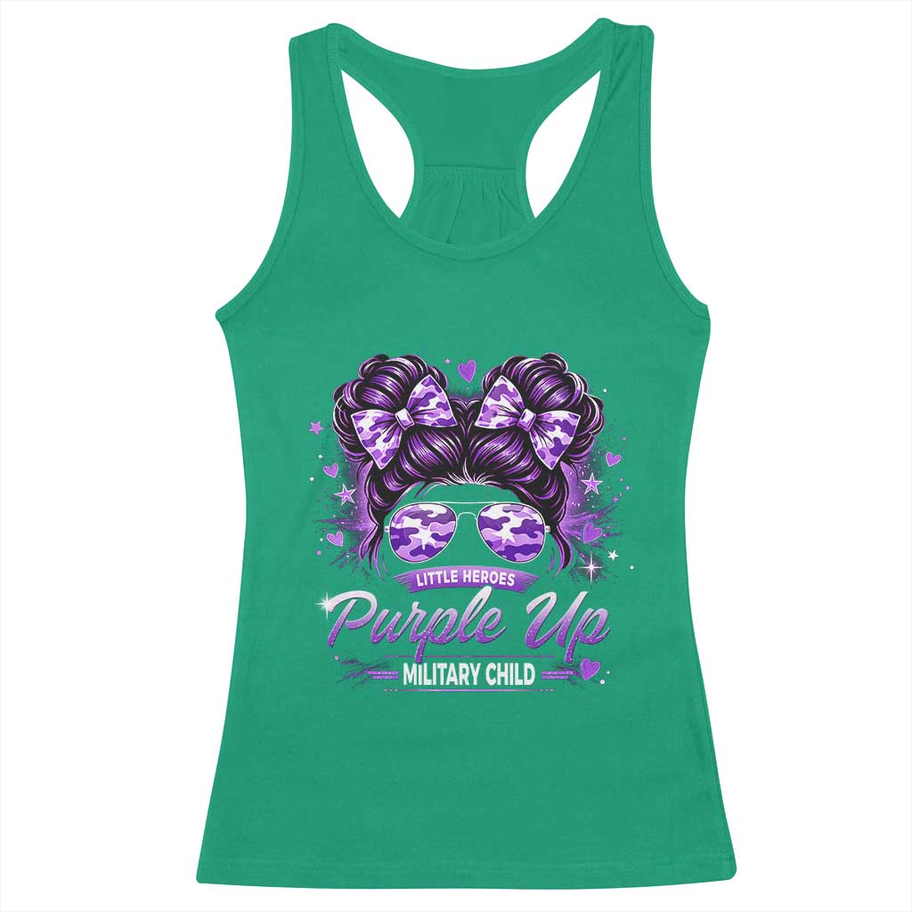 Purple Up Military Child Racerback Tank Top Camo Messy Bun Military Kid Month