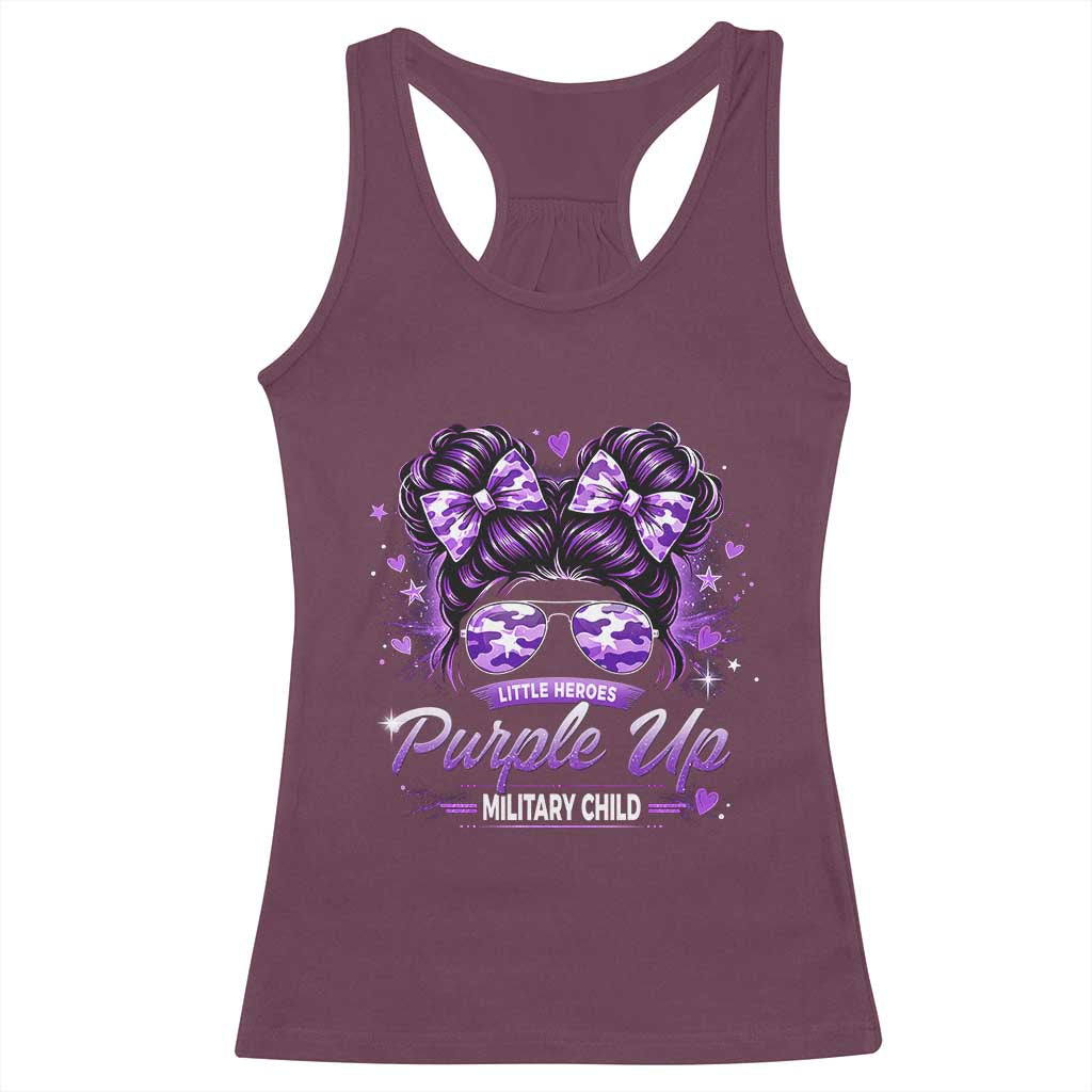 Purple Up Military Child Racerback Tank Top Camo Messy Bun Military Kid Month