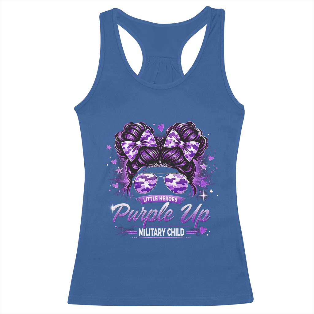 Purple Up Military Child Racerback Tank Top Camo Messy Bun Military Kid Month