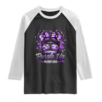 Purple Up Military Child Raglan Shirt Camo Messy Bun Military Kid Month