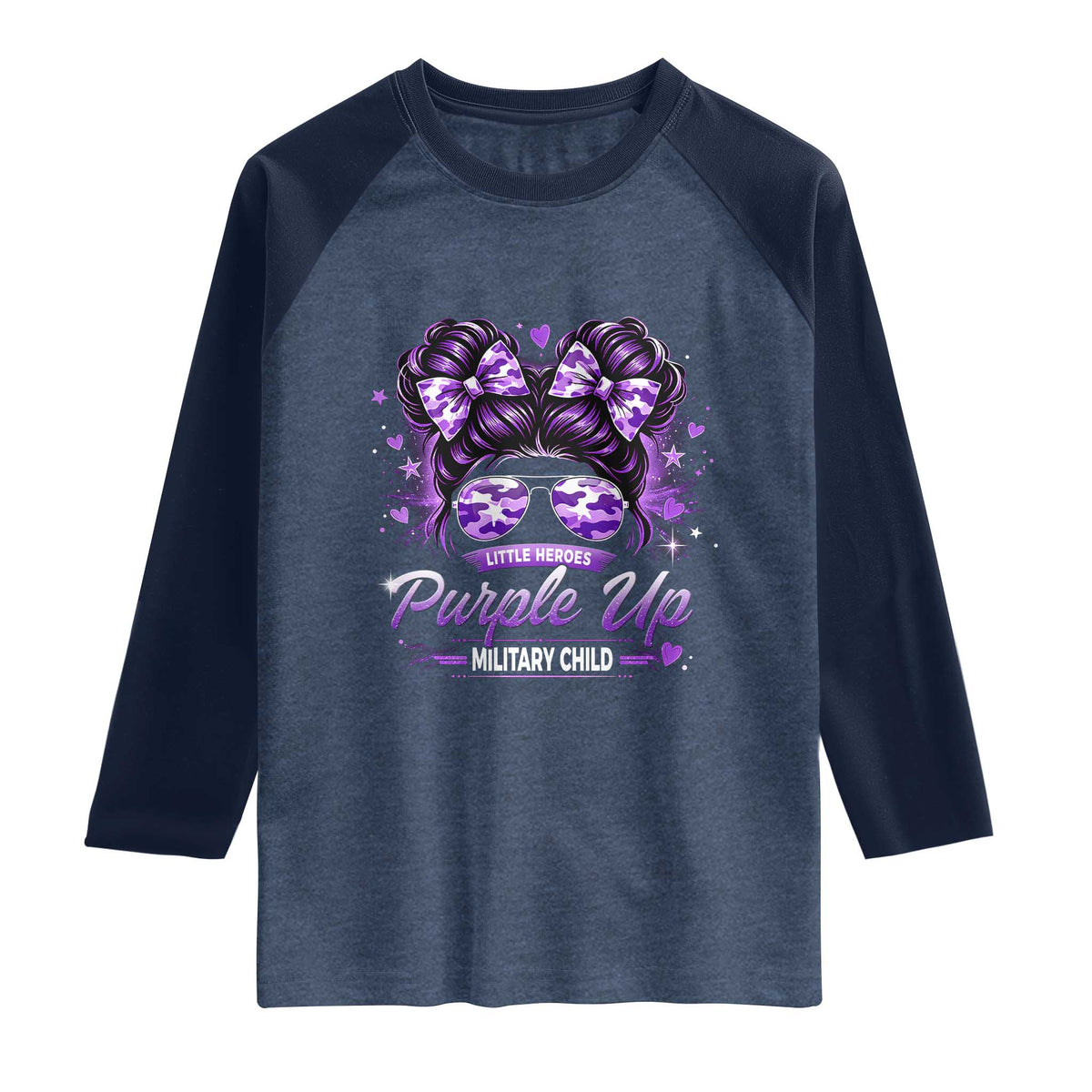 Purple Up Military Child Raglan Shirt Camo Messy Bun Military Kid Month